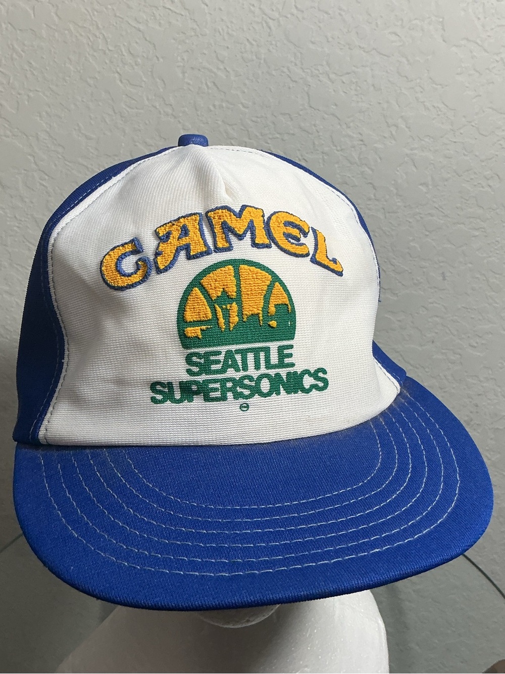 🚬 Vintage Camel Seattle SuperSonics Snapback Hat Blue White Trucker Cap